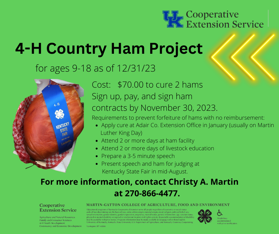 Country Ham Project Russell County Extension Office   4 H Country Ham 